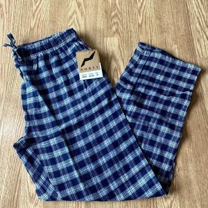 Norty Drawstring Waist Pajama Pants Plaid Navy Medium